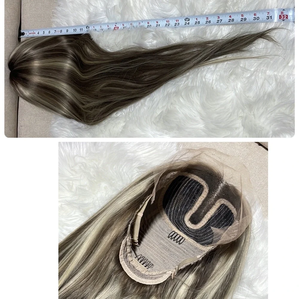 NWT ash blonde human hair wig highlights 100%virgin Remy preplucked hand tied 32
